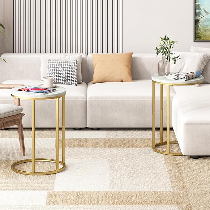 Function Home C Table End Table, Marble C Shaped Sofa Side Table, Couch Tables - Image 2