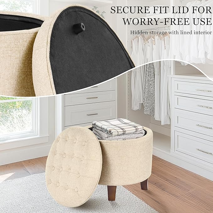 HomePop by Kinfine Fabric Upholstered Round Storage Ottoman - Image 4