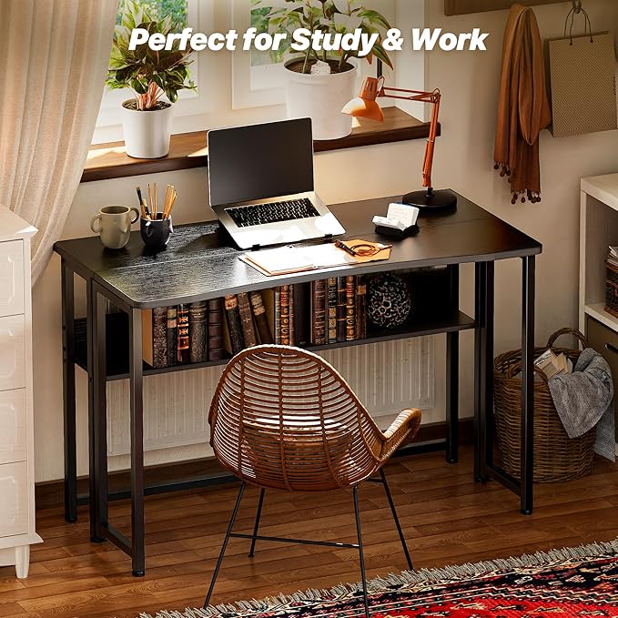Huuger Folding Desk with Storage Shelf, 39.3 Inch Foldable Computer Table - Image 8