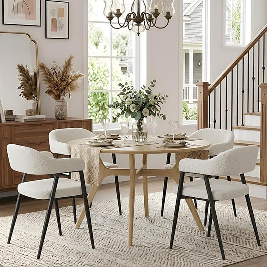 HNY Modern Dining Room Arm Chairs Set of 4, Faux Sherpa Boucle Upholstered by HNY