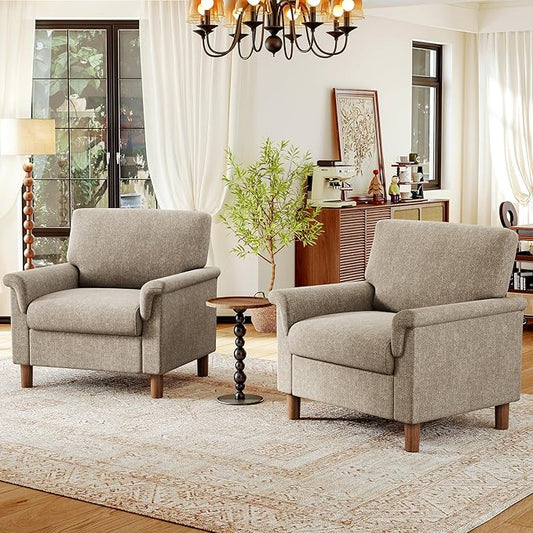 Mid Century Modern Accent Chairs Set of 2, Chenille Comfy Living Room Arm Chairs by ErdoruLiving