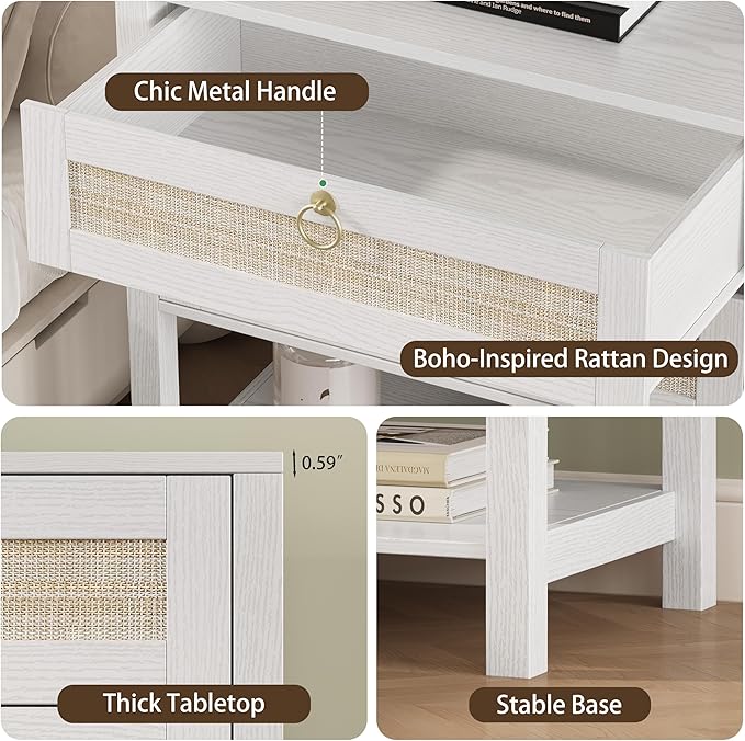 Xixini Nightstand wih 2 Drawers & Open Shelf, Small Mid Century Modern Night - Image 5