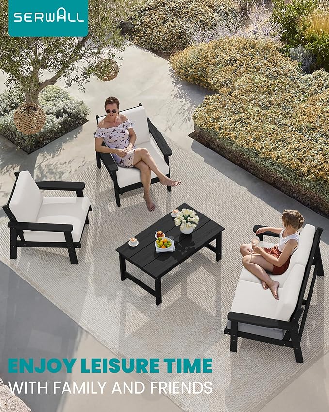 SERWALL HDPE Outdoor Patio Loveseat, All Weather Wood-Like Outdoor Sofa HDPE - Image 6