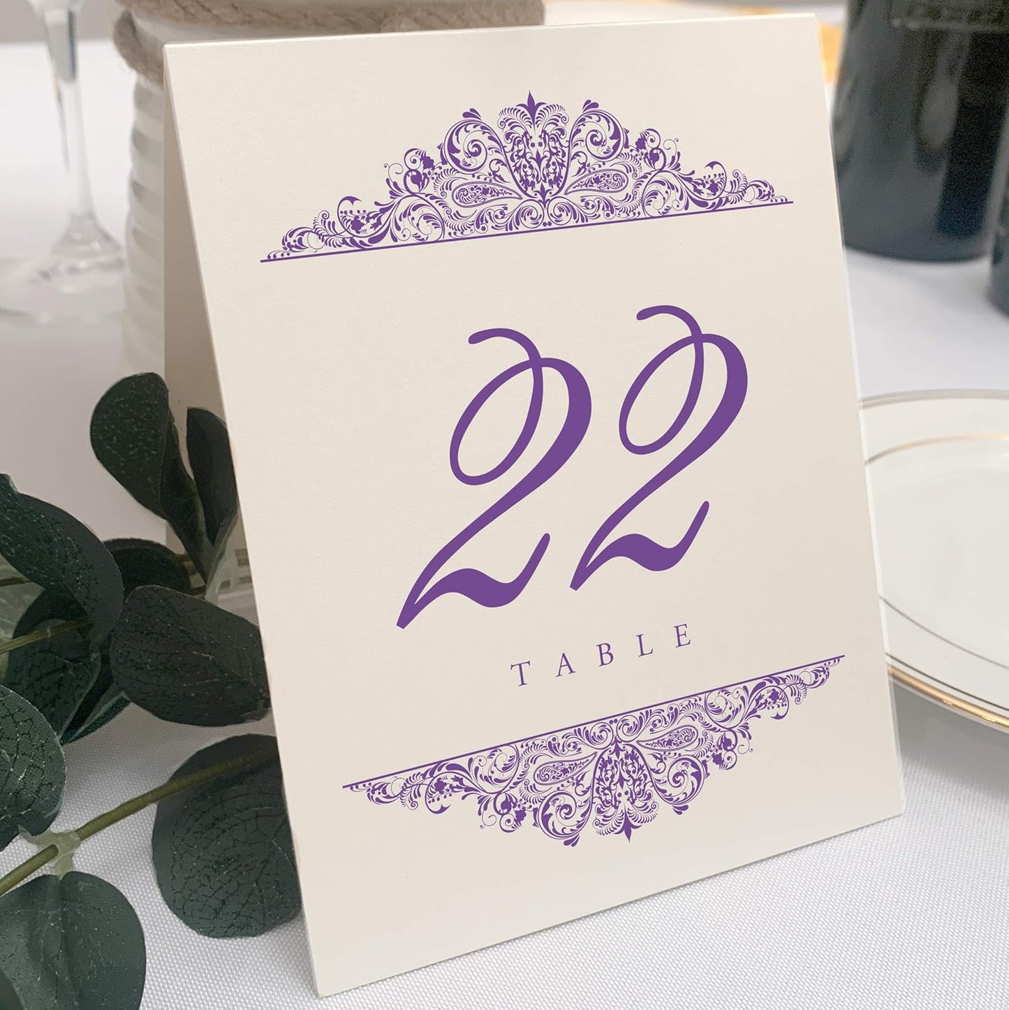 Paisley Wedding Table Numbers (Select Color/Quantity), Champagne, Purple, 1-100, Double Sided, Tent or Use in a Stand, Great for Parties & Restaurants - Made in the USA