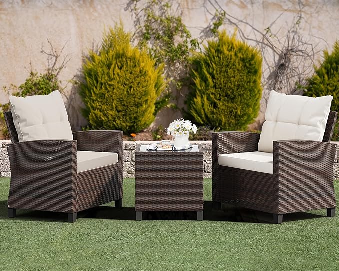 Shintenchi 3 Pieces Patio Furniture Set, PE Rattan Wicker 3 Pcs Patio Set - Image 2
