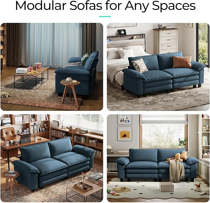 LINSY HOME 90" Modular Cloud Love Seat Sofa, Corduroy Soft Sectional Couch - Image 7