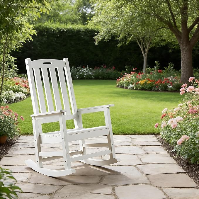 Psilvam Oversized Outdoor Rocking Chair Set of 2, HDPE Porch Rocker - Image 6