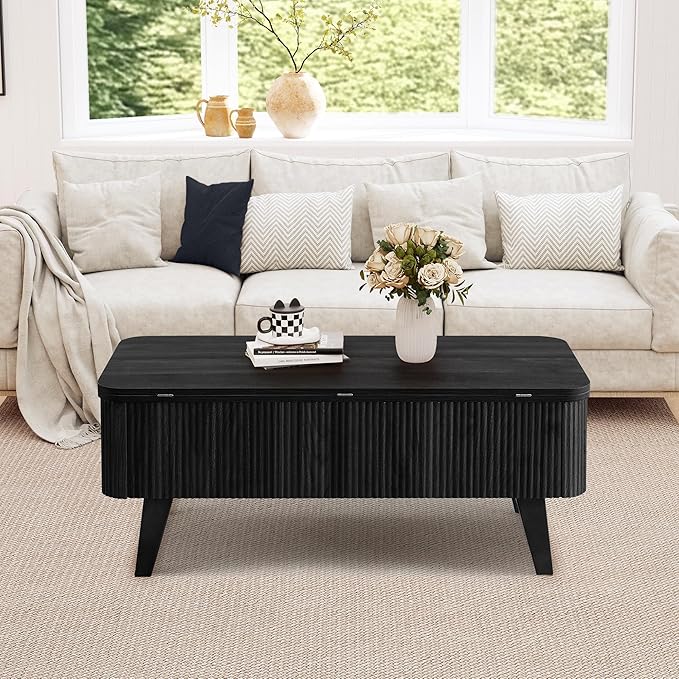 Fluted Lift Top Coffee Table, 3 in 1 Convertible Coffee Tables Converts to - Image 8