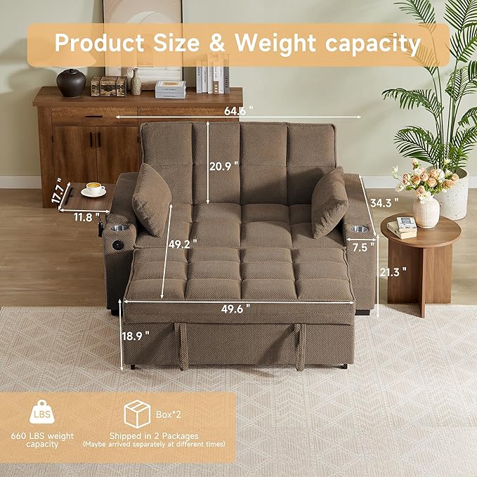 Auvsoce 65'' Chaise Lounge Chair Indoor, 3-in-1 Convertible Sofa Bed - Image 2