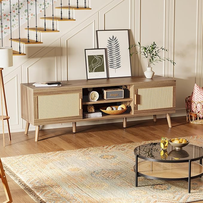 SUPERJARE Boho TV Stand for 65 Inch TV, Entertainment Center - Image 5
