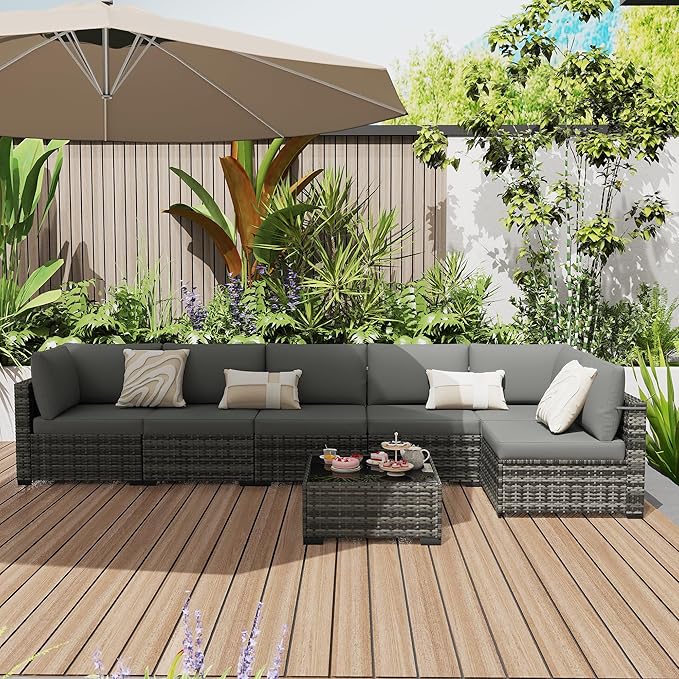 KIGOTY Patio Furniture Set, 7 Pieces Modular Outdoor Sectional Sofa, PE Rattan - Image 8