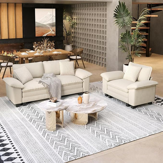 SUNSHINE VALLEY 87.5'' Oversized Loveseat Couch and Chair Set, 3-Seat Chenille by SUNSHINEVALLEY