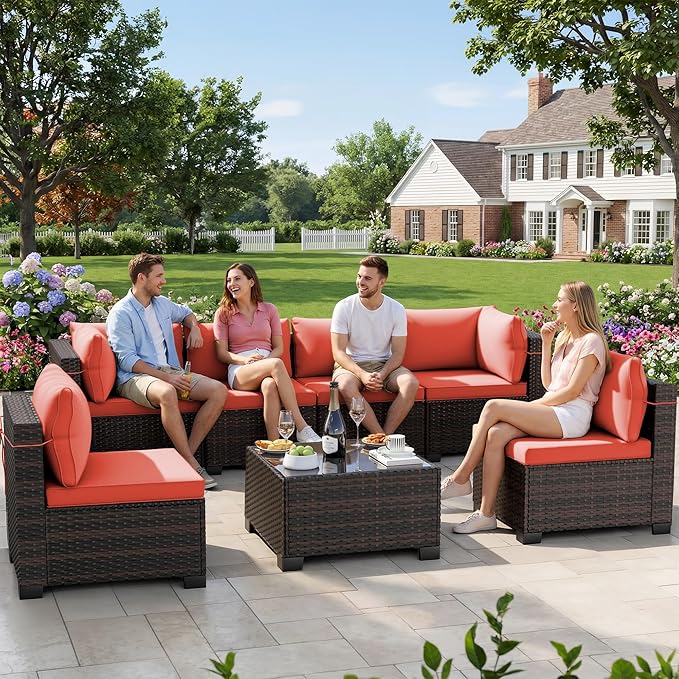 CHABATREE 7pcs Outdoor Patio Furniture Sets, Rattan Conversation Sectional Set - Image 7