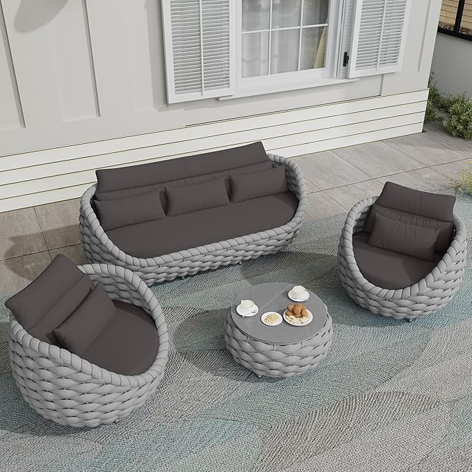 TWT 6-Piece Aluminum Patio Furniture Set, Modern Outdoor Conversation Set - Image 3