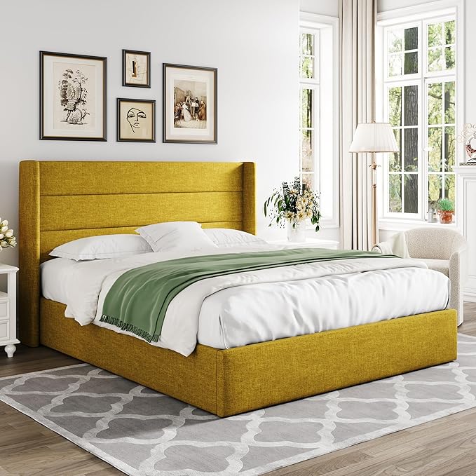 Allewie Full Size Lift Up Storage Bed, Modern Wingback Headboard, Hydraulic - Image 8