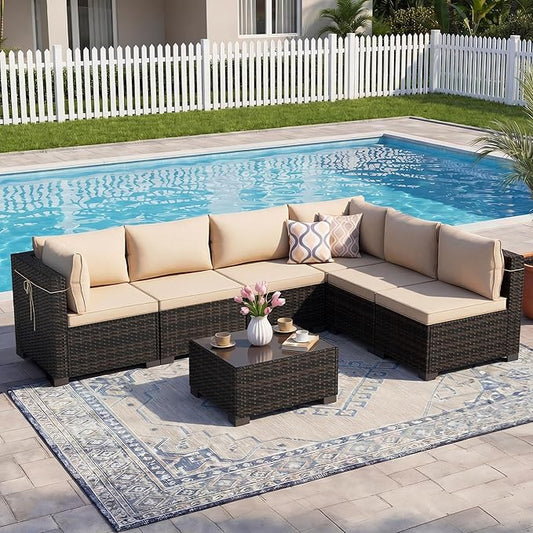 CHABATREE 7pcs Outdoor Patio Furniture Sets, Rattan Conversation Sectional Set by Unknown