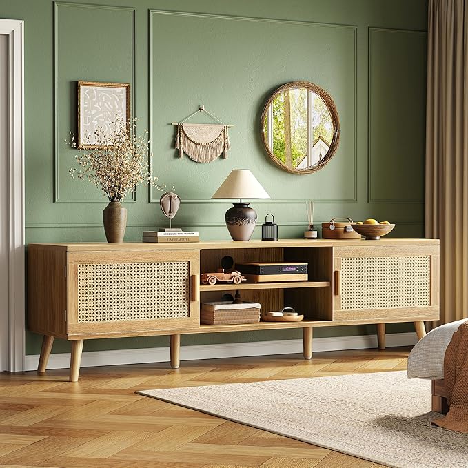 SUPERJARE Boho TV Stand for 75 Inch TV, Entertainment Center - Image 8