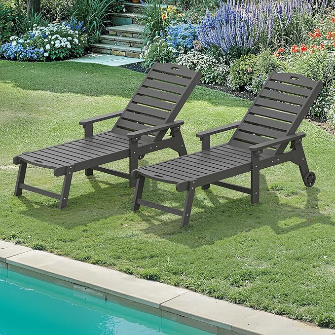 LUE BONA Lounge Chair Outdoor Set of 2, HDPS Chaise Lounge Outdoor by LUEBONA