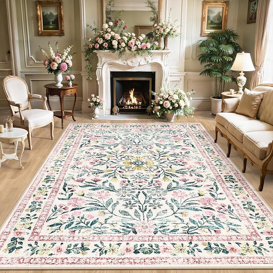 8x10 Area Rugs for Living Room: Floral Washable Rug Vintage Large Soft Boho by PLHXFRSoftAreaRugs