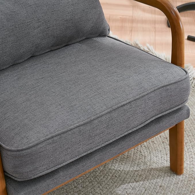 VINGLI Linen Dark Grey Comfy Accent Chair, Mid Century Modern Lounge Armchair - Image 8