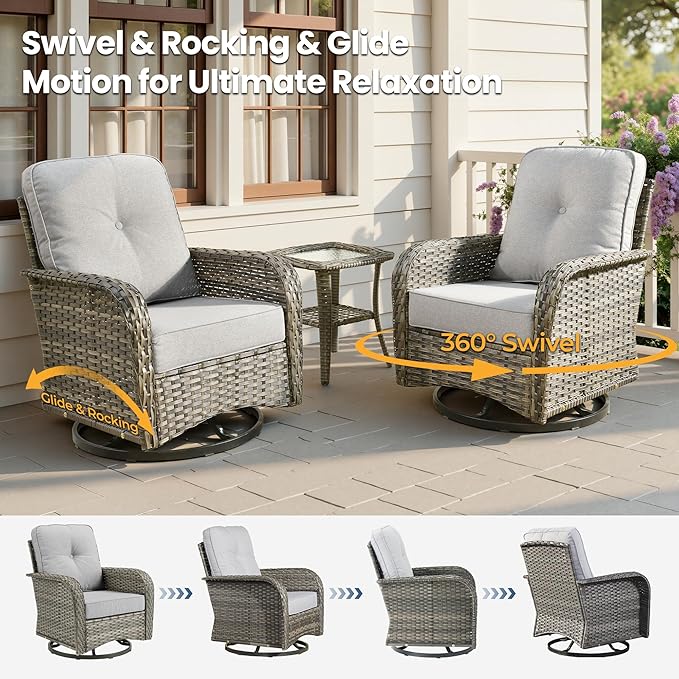 Weaxty Outdoor Swivel Rocker Patio Chairs, 3 Pieces Patio Furniture Set - Image 3