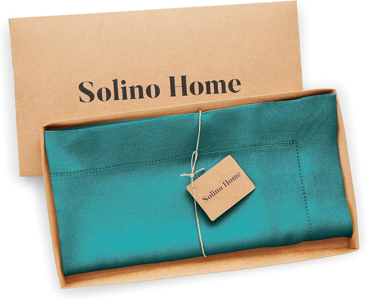 Solino Home Linen Square Tablecloth 52 x 52 Inch - 100% Pure Linen Teal Table Throw - Classic Hemstitch, Machine Washable Table Cloth for Fall, Autumn, Thanksgiving, Christmas