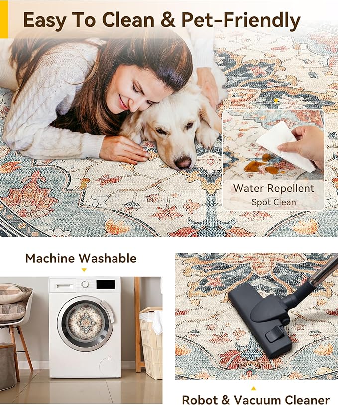 RELEANY 8ft Round Rug, Area Rugs 8ft, Washable Rug, Rugs - Image 5