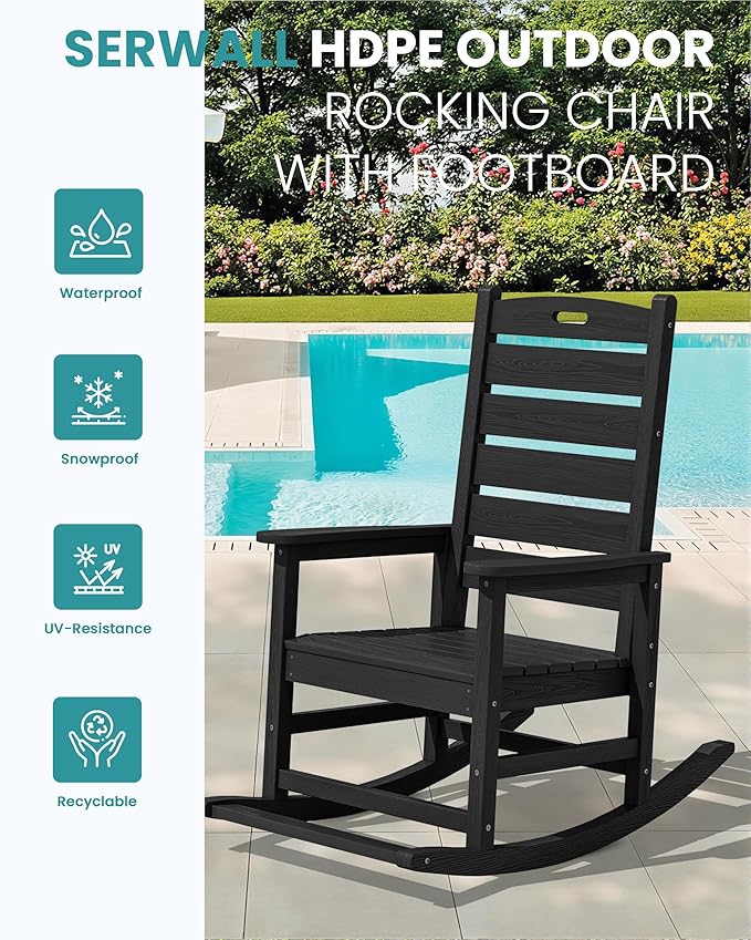 SERWALL Oversized Outdoor Rocking Chair, HDPE Patio Rocking Chair - Image 4