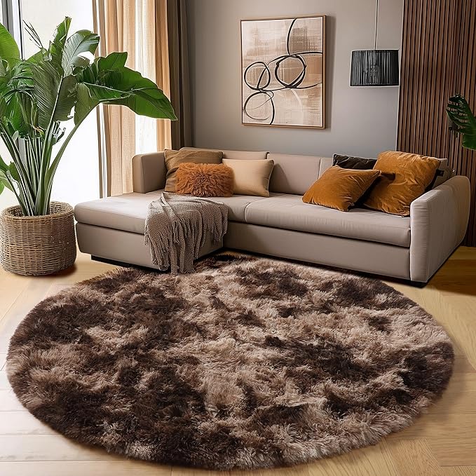 Amdrebio Tie-Dyed Brown Round Circle Rugs 4Ft - Image 5