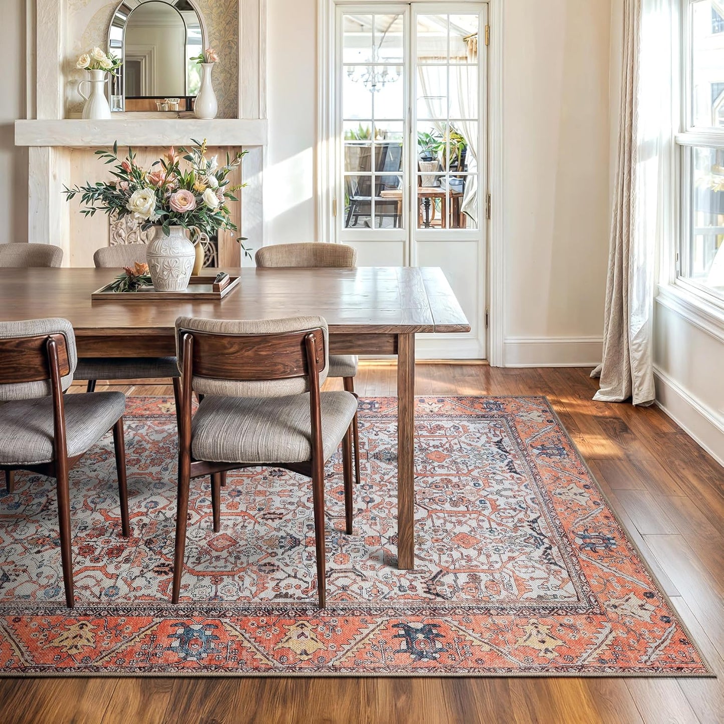 Bloom Rugs Washable Non-Slip 8' x 10' Rug - Orange Traditional Bordered Area Rug for Living Room, Bedroom, Dining Room, and Kitchen - Exact Size: 8' x 10'