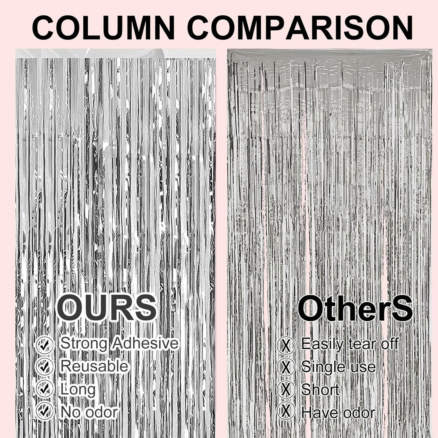 2 Pack 3.28 ft x 6.56 ft Silvery Tinsel Curtain Party Backdrop Decorations, Metallic Foil Fringe Backdrop Door for Halloween, Christmas, Birthday Graduation Wedding Party Streamers Photo Backdrop.