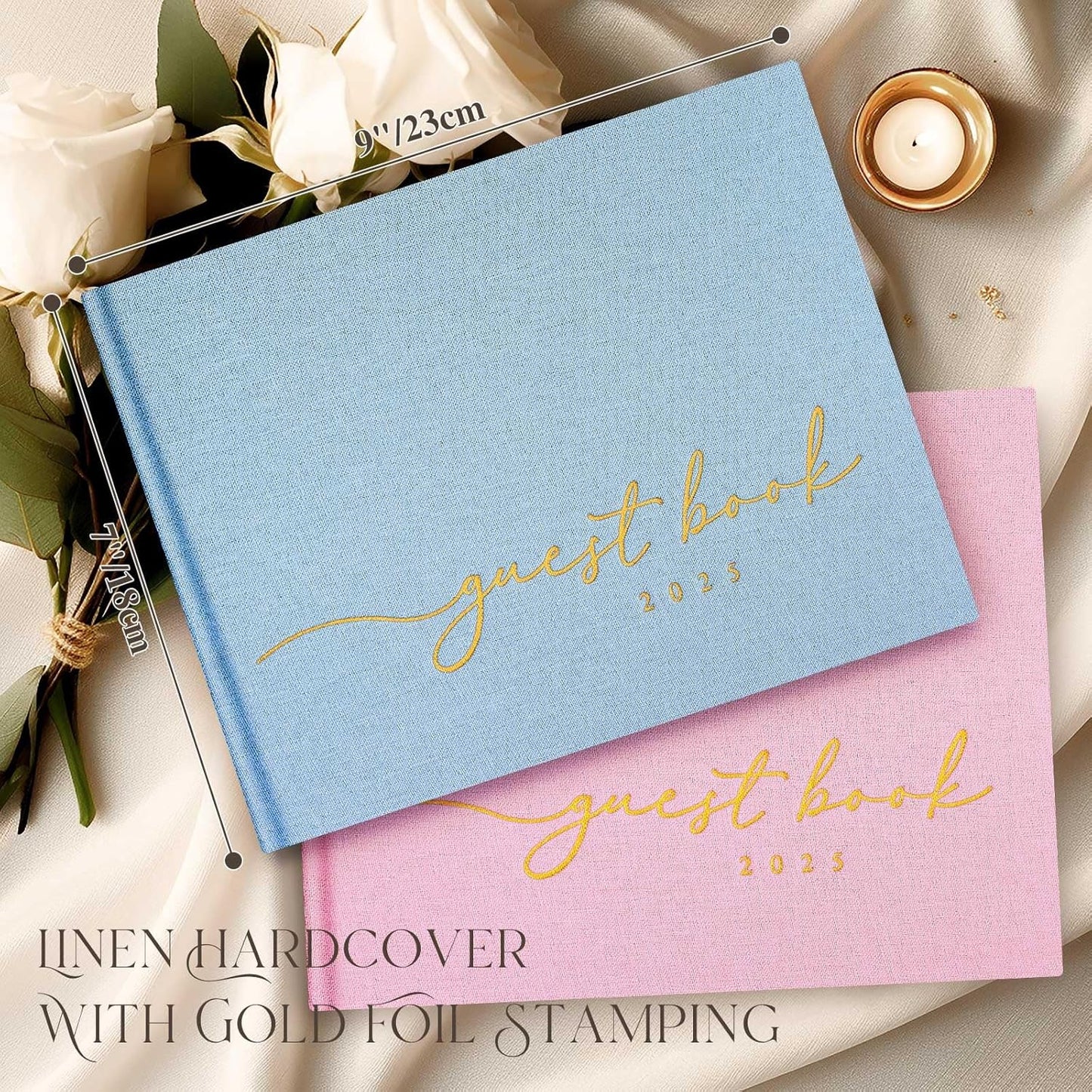 Lanpn Wedding Guest Book 2025 - Linen Hardcover Polaroid Guestbook Wedding Reception with 108 Blank Pages for Sign in and Photos - Guest Book for Wedding Bridal Shower Baby Shower Party (Blue)
