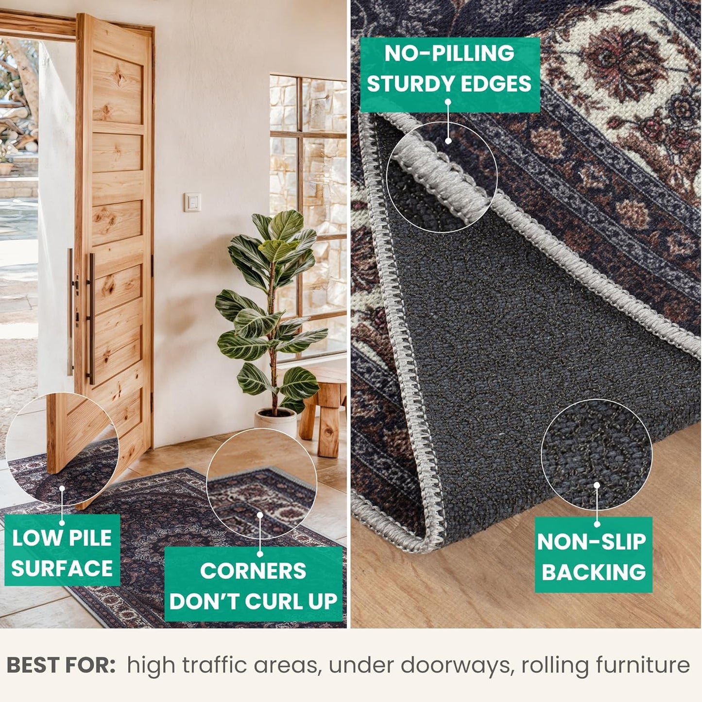 Bloom Rugs Washable Non-Slip 6' x 9' Rug - Navy Traditional Medallion Area Rug for Living Room, Bedroom, Dining Room, and Kitchen - Exact Size: 6' x 9'