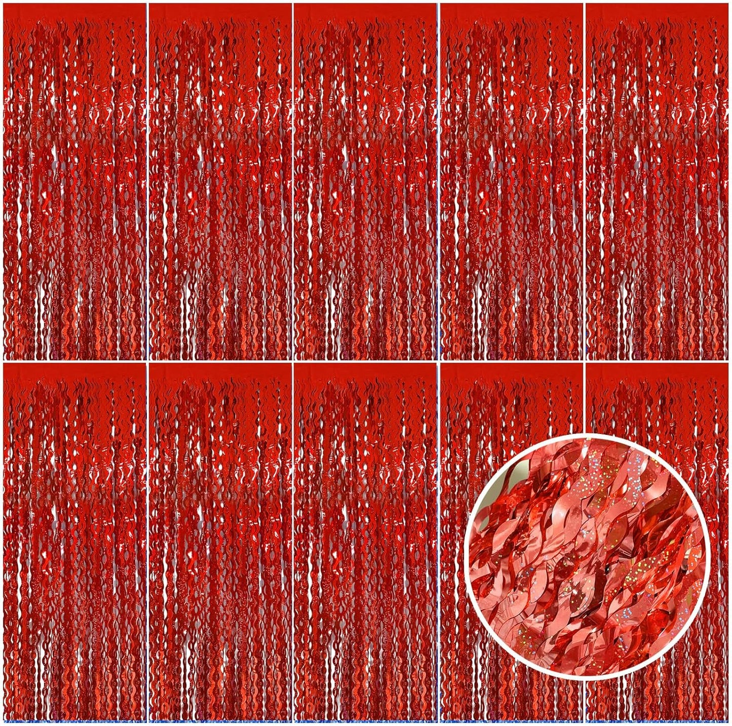 Red Tinsel Foil Fringe Curtains Wavy Backdrop for Parties Sparkle Metallic Wavy Foil Fringe Backdrop Curtain for Party Decorations Photo Booth Props Birthday Graduation Wedding Valentines Decor