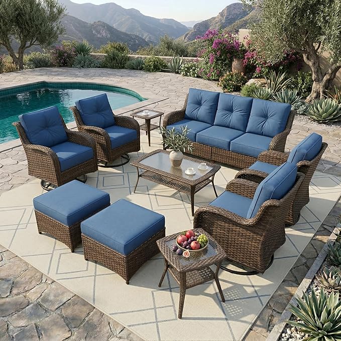Patio Furniture Set, High Back Rattan Sofa & Swivel Rocker Chairs, Weather by SAILARYPatioFurniture