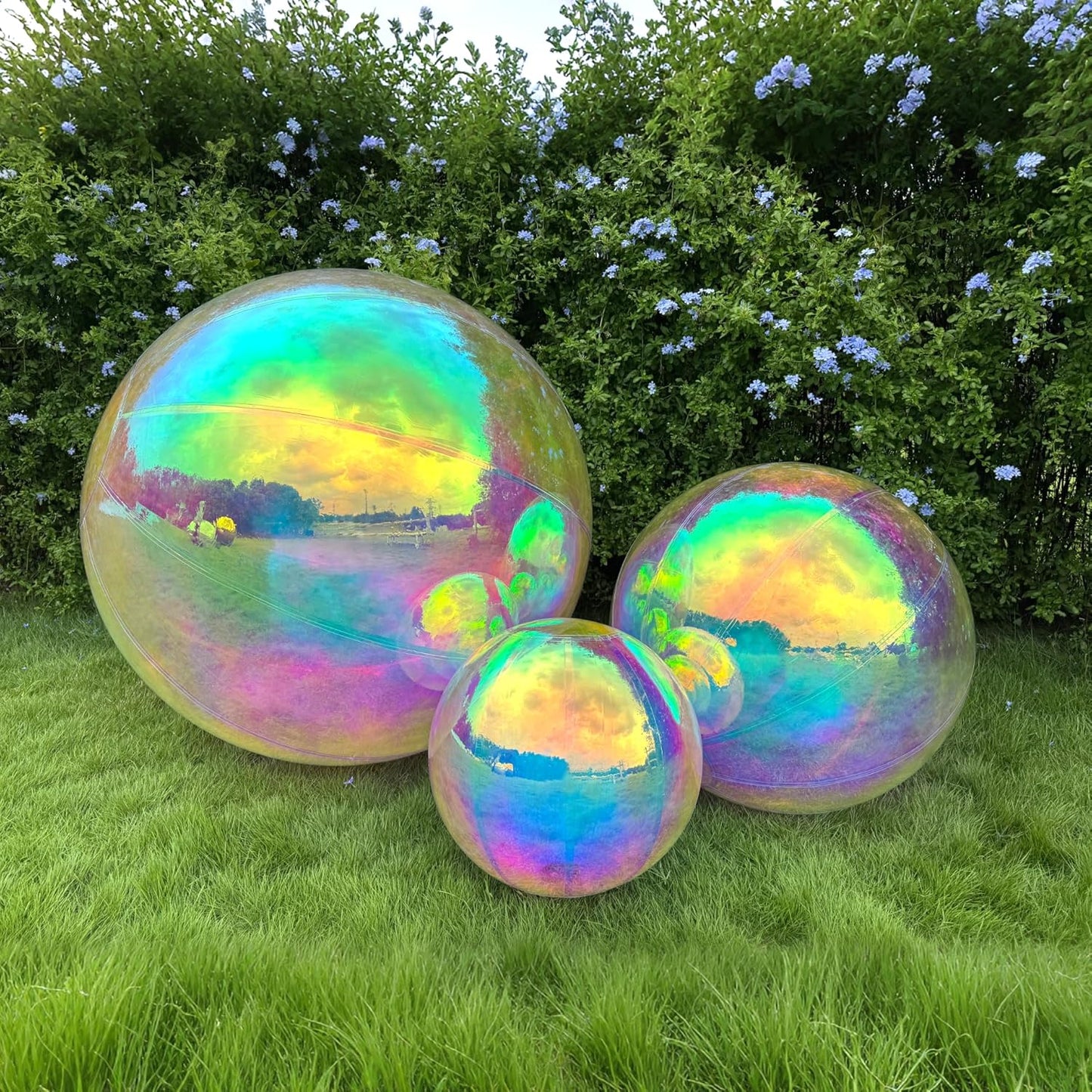 3PCS Iridescent Inflatable Mirror Ball, Big Shinny Balls Reusable Large PVC Disco Ball Balloon for Large Event Decoration, Party, Concerts, Stage, Wedding Decor, Without Air Pump