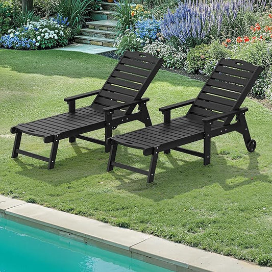 LUE BONA Lounge Chair Outdoor Set of 2, HDPS Chaise Lounge Outdoor by LUEBONA