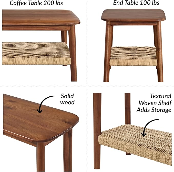 Alaterre Furniture Calais 3-Piece Solid Wood Coffee Table Set - Image 5