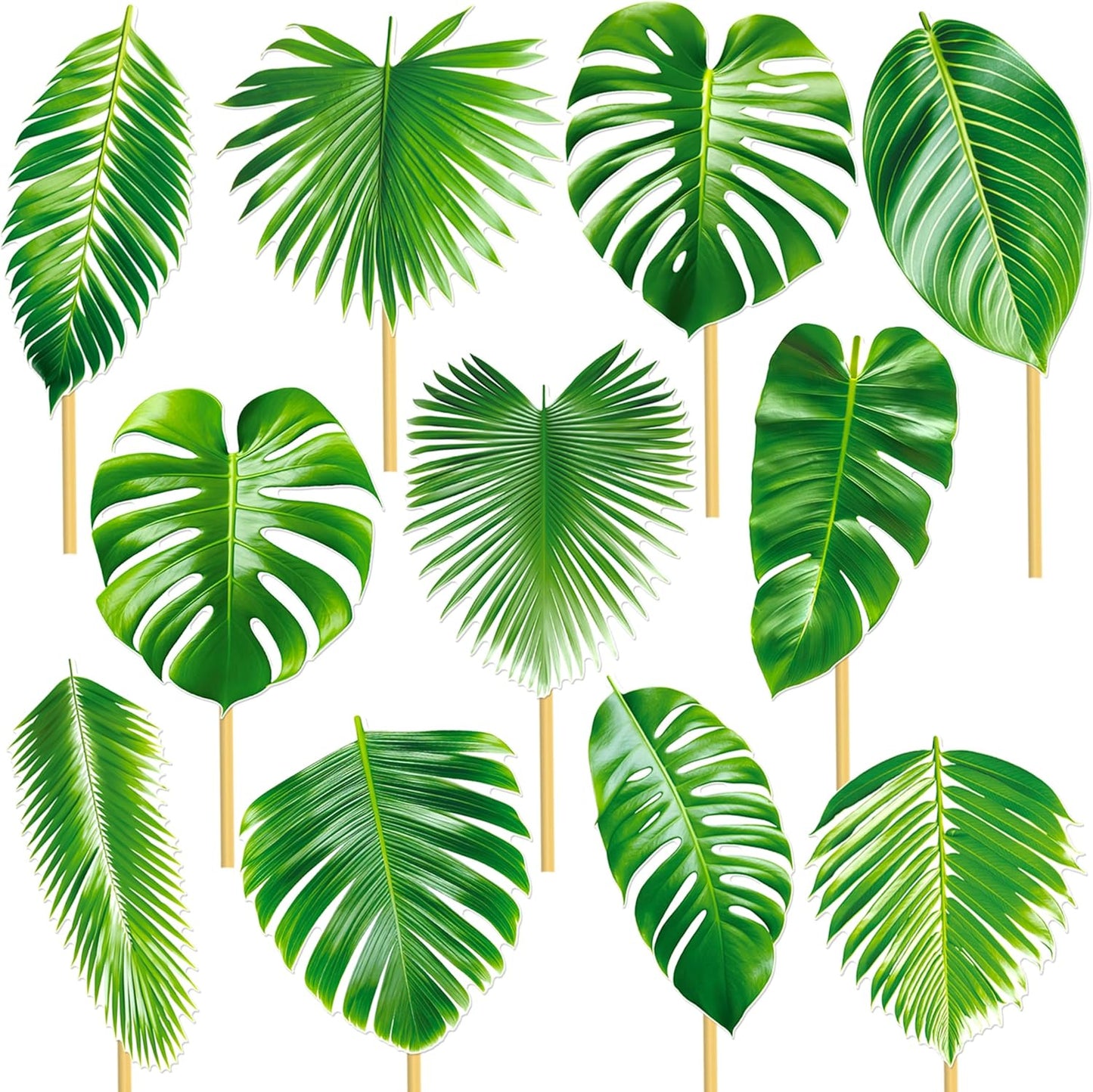 14pcs Palm Leaf Centerpiece Sticks Tropical Party Decorations for Table Green Leaves Theme Centerpieces Hawaiian Luau Party Decorations for Summer Jungle Theme Party Baby Shower Supplies
