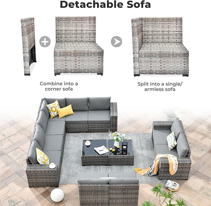 ovios 12 Pieces Patio Furniture Set, Outdoor Wicker Sectional Sofa - Image 9