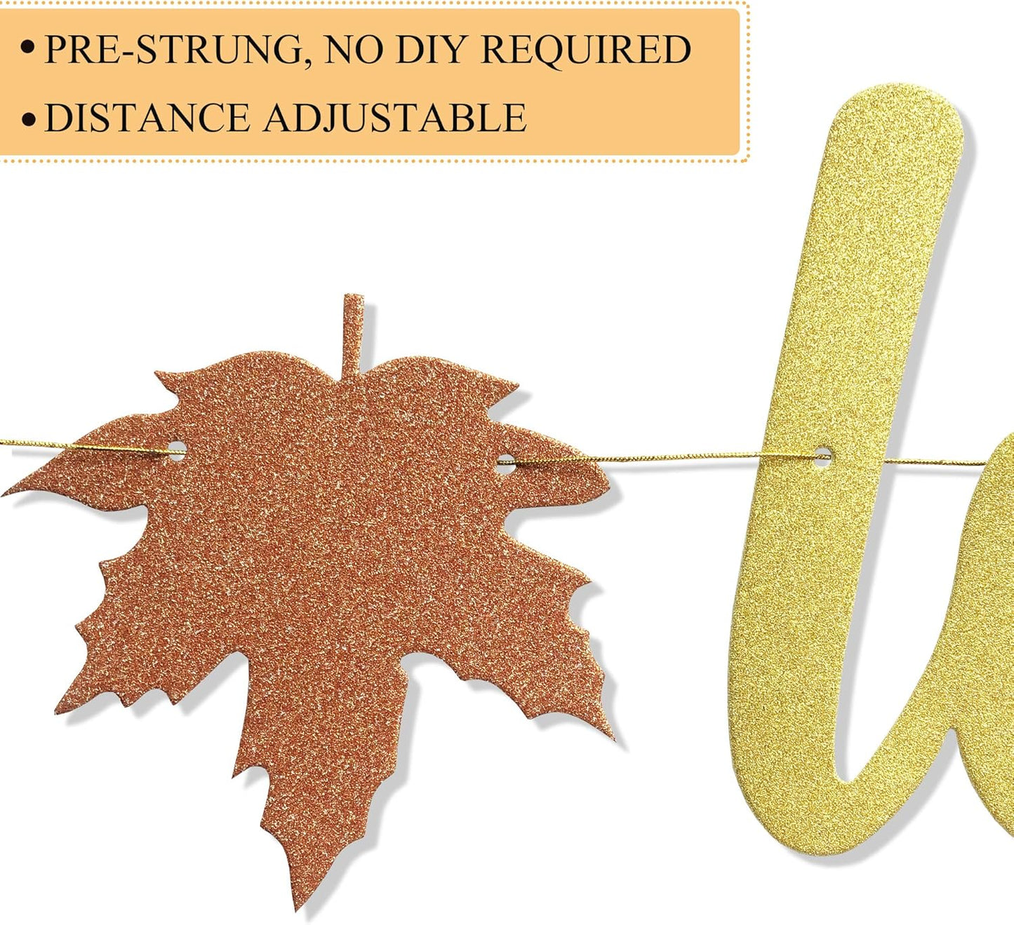 Uniwish Pre-Strung Fall in Love Banner Gold Glittery Garland Thanksgiving Fall Autumn Theme Wedding Bridal Shower Engagement Party Decorations