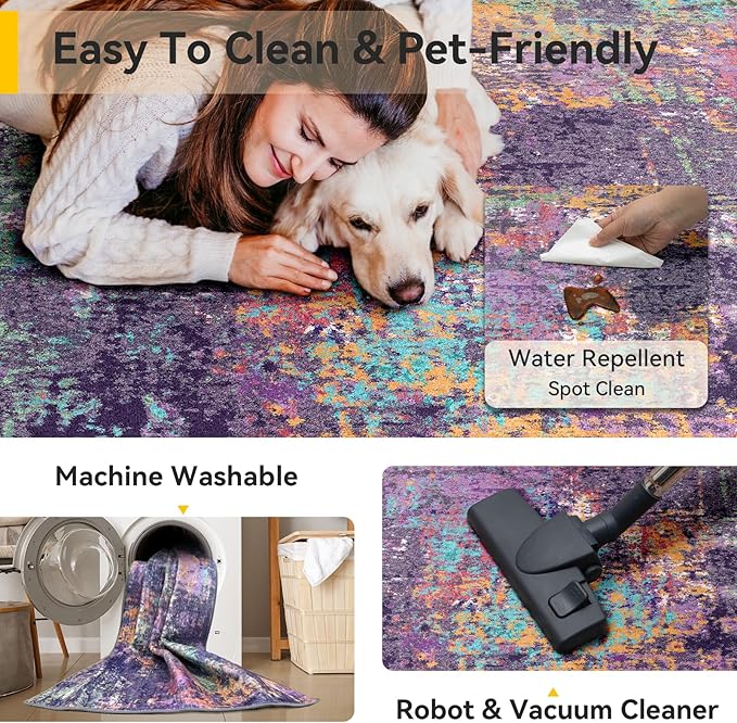RELEANY Washable Area Rugs 7'x9' Non-Slip Modern Abstract Soft - Image 5
