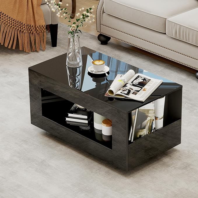 35" High Gloss Wood Coffee Table by Unknown