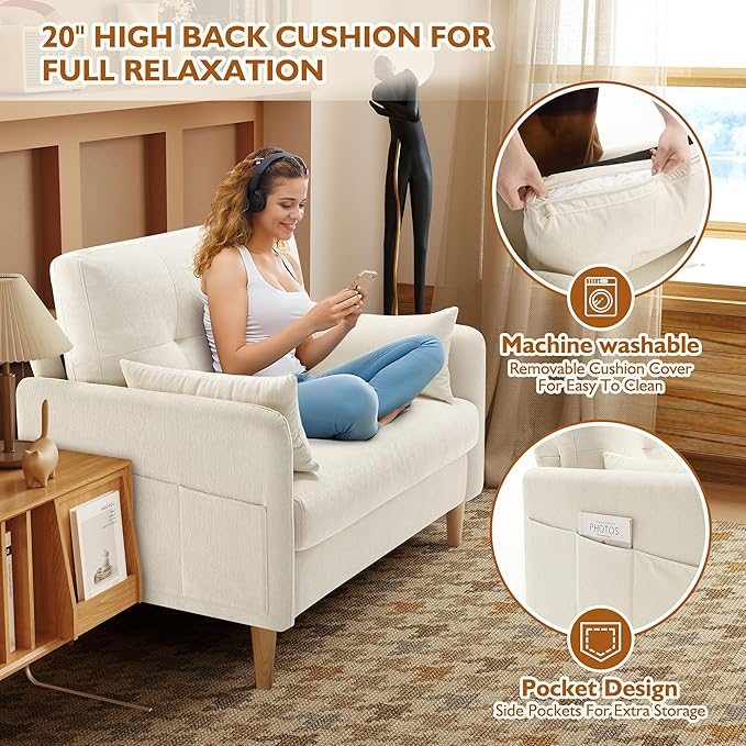 Urhanherry 47" Small Sofa Couch, Soft Chenille loveseat Mini Couch - Image 4