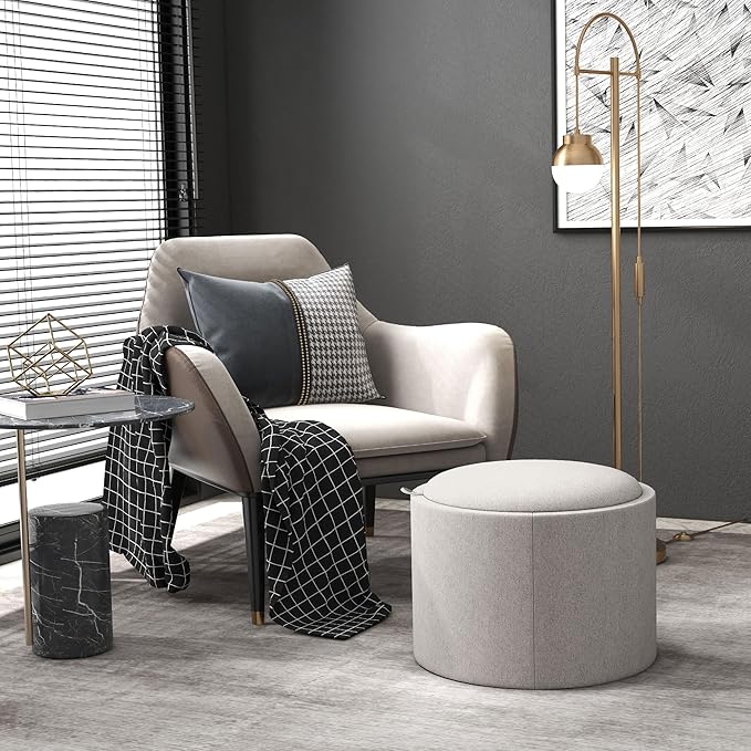 HOMCOM Round Storage Ottoman - Image 2