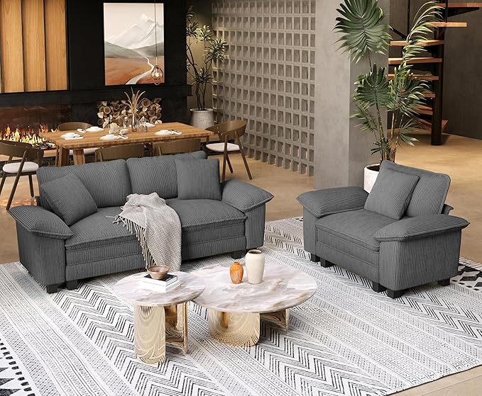 SUNSHINE VALLEY 87.5'' Oversized Loveseat Couch and Chair Set, 3-Seat Corduroy by SUNSHINEVALLEY