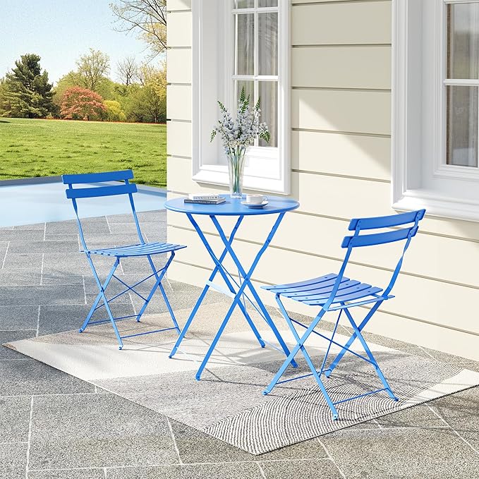 Bistro Table and Chairs Set of 2, 3 Piece Outdoor/Indoor Folding Patio Bistro - Image 7