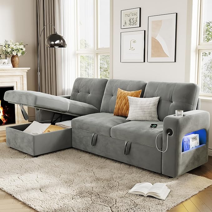 GarveeHome 84 Inch Sleeper Sofa Couch, L-Shaped Sofa, Convertible Pull Out Sofa - Image 7