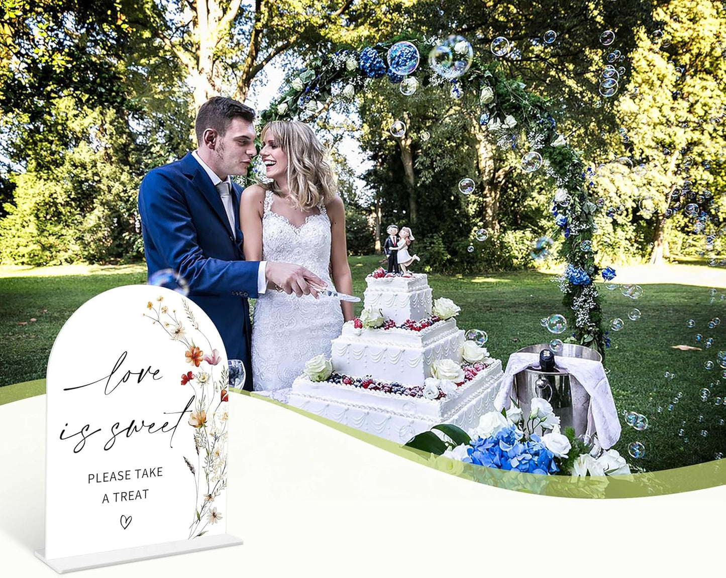 Boho Floral Love is Sweet Sign, 6 x 8 Inch White Arch Acrylic Wedding Sign with Holder, Wedding Sign for Ceremony and Reception, Wedding Decoration, Wedding Supplies - BX07