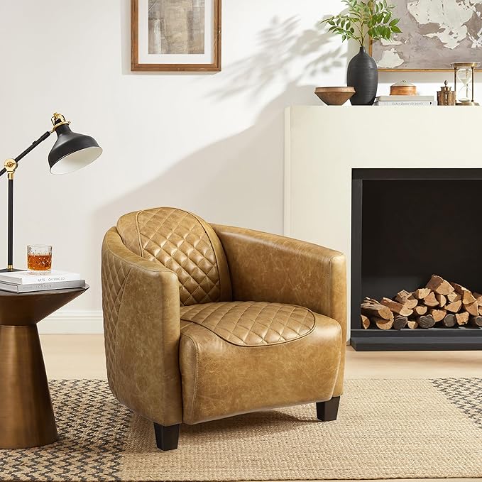 Art Leon Genuine Leather Chair, Mid Century Industrial Accent Arm Chair by ArtLeon